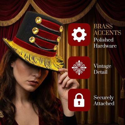 Винтажные шляпки-fascinator с кисточками, золотая бахрома, золотые цепочки, черная цирковая шляпа, винтажный стиль, красно-черный цвет