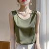 Ацетатный атласный топ на бретелях с низким круглым вырезом для женщин, летняя новинка, модный и универсальный жилет для лица, приятный к коже, прохладный топ без рукавов