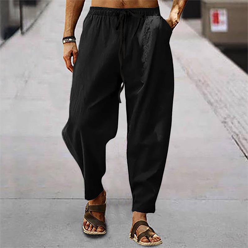 Summer  Hip-hop Breathable Cotton Linen Loose Sports Men’s Casual Pants