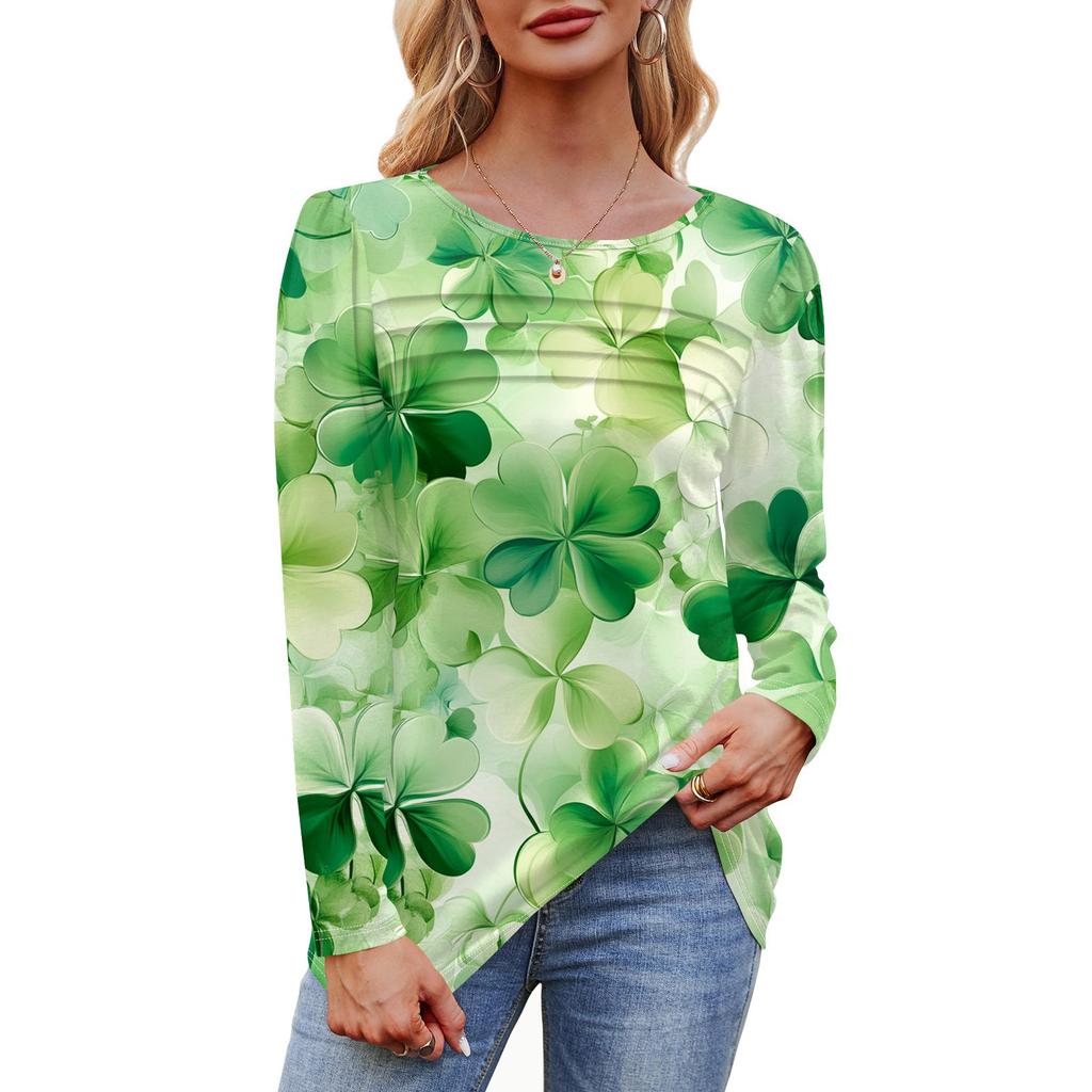 Женский свободный повседневный топ с круглым вырезом и длинными рукавами, модный топ