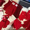 Nianke New Year's Red Festive Knitted Gloves: Fashionable, Warm, Five-Finger Design for Women - Perfect for Autumn and Winter Cycling.