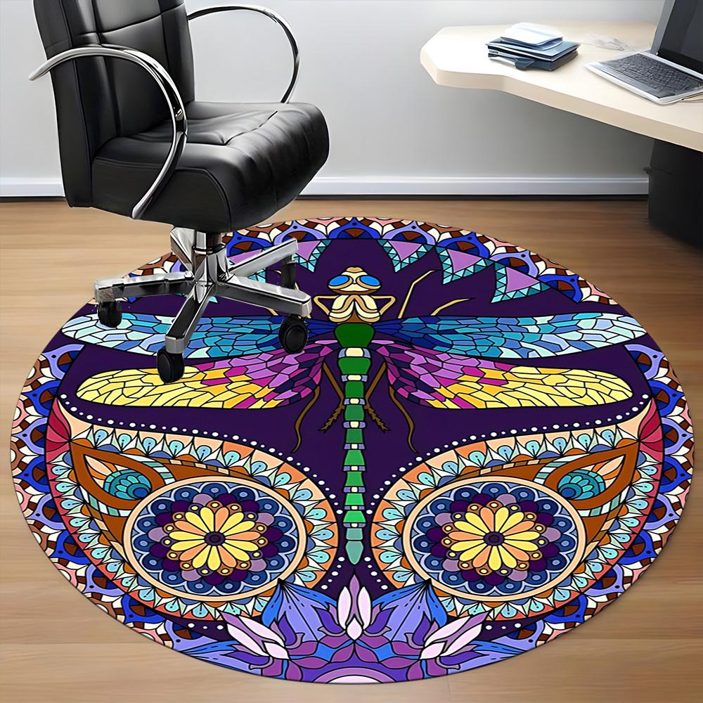 1pc Mandala Dragonfly Office Round Rug, Non-slip, Soft and Durable Office Rug for Interior Decoration, Perfect for Office, Beautiful Decoration yy2603
