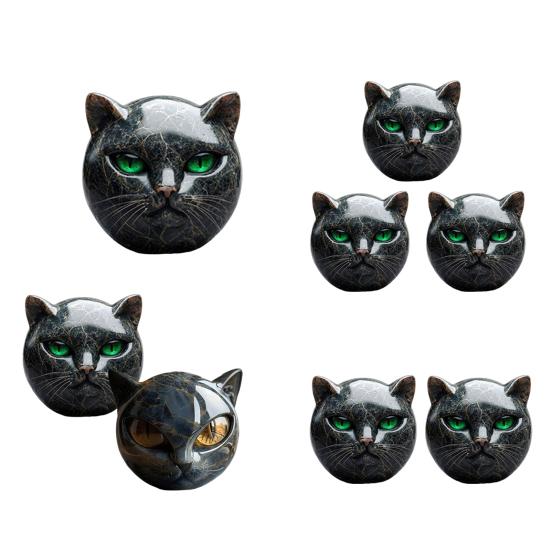 Черный Кот Камень Мраморная Текстура Скульптура Головы Кота Ручная Резьба Целебные Камни Памятный Подарок для Любителей Кошек Женщин Мужчин