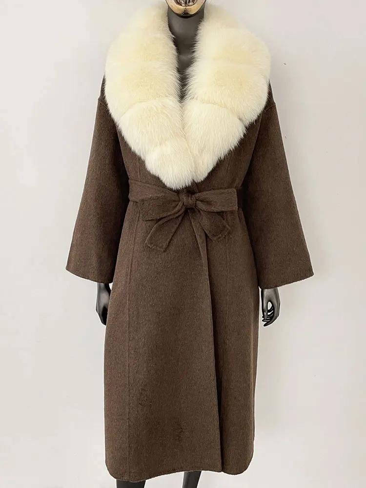 OFTBUY Натуральная шуба 2024 года, женская верхняя одежда больших размеров, зимняя женская куртка с воротником из натурального меха лисы и капюшоном, пальто из кашемировой шерсти