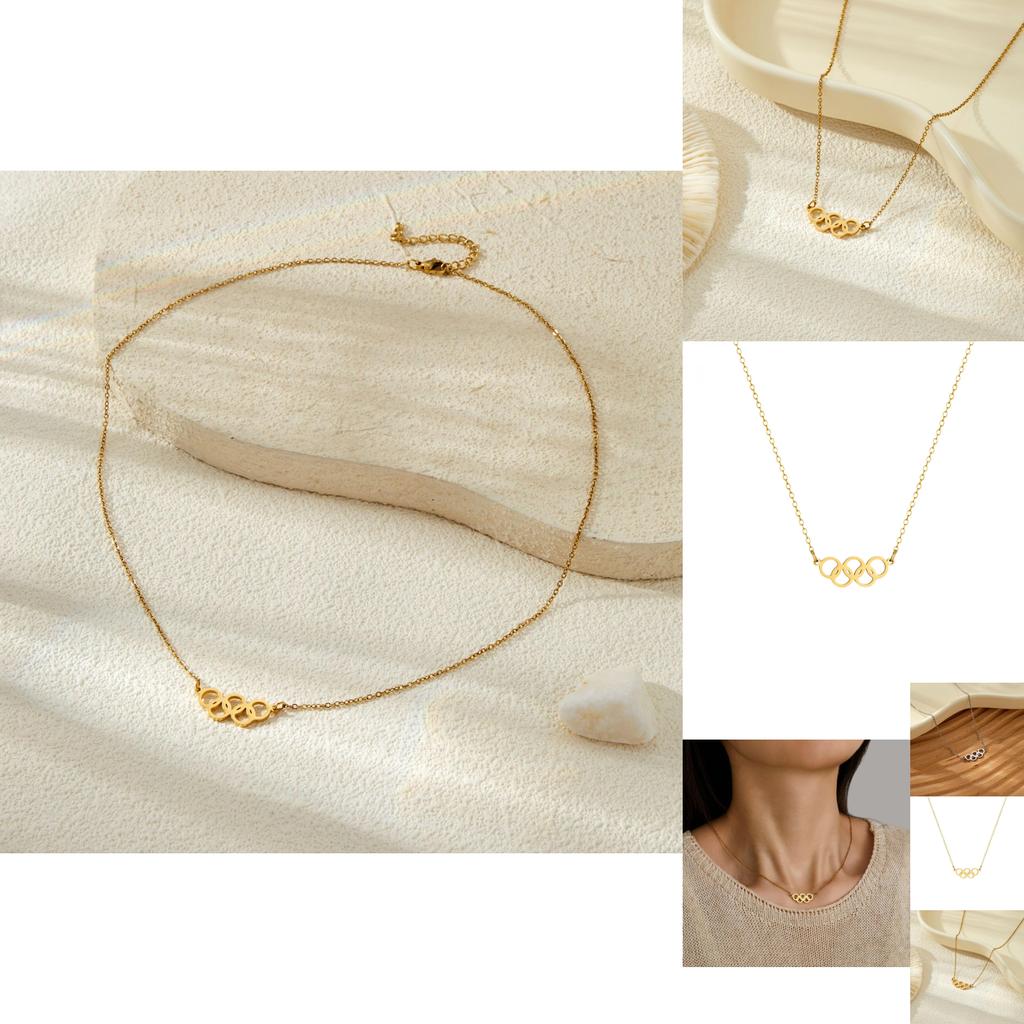 Модное ожерелье-подвеска с пятью кольцами из 18-каратного золота и серебра из титановой стали для шикарной повседневной носки