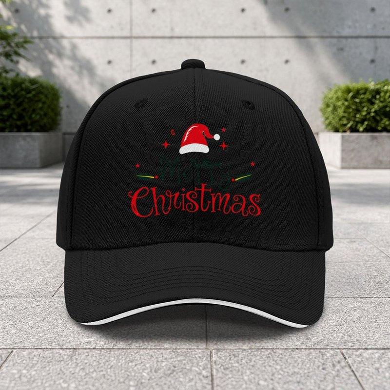 1pc Christmas Reindeer Pattern Adjustable Sandwich Baseball Cap Trendy Printing Process Suitable For Outdoor Sports And Camp