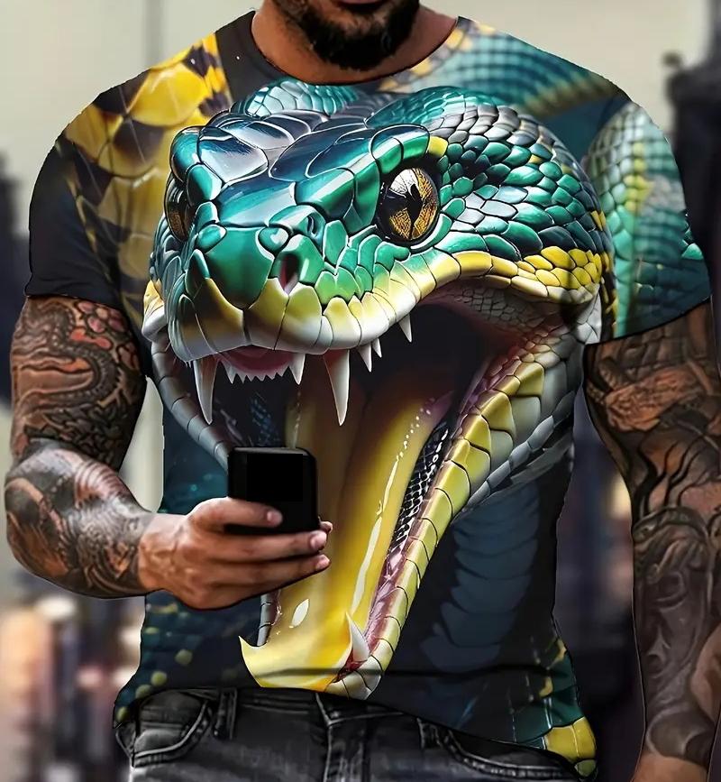 XXS-6XL Plus Size T-shirt Fashion 3D Printed Snake Graphic T Shirt For Men Oversized T-shirt Summer Short Sleeve Tees Tops