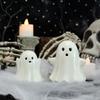 2 Pcs Ceramic Ghost Figurine Light-Up White Ghost Statue Small LED Ghost Halloween Tabletop Sculptures for Indoor Table Tray Shelf Bedroom Decor