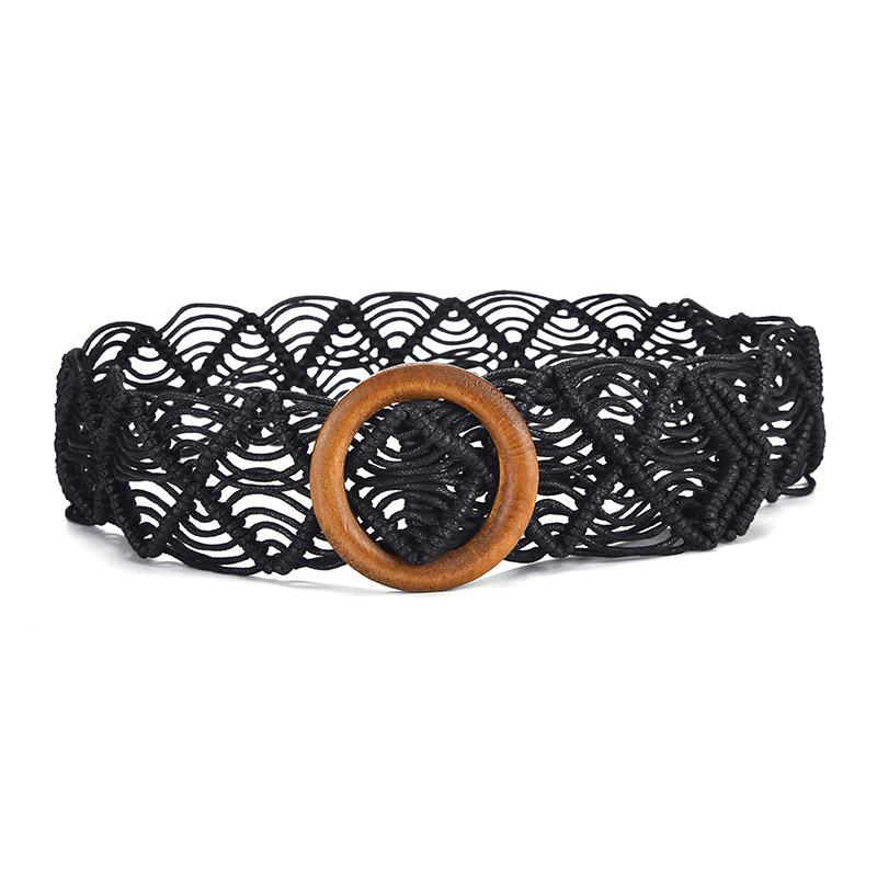 Retro Wax Rope Knotted Woven Wide Belt Belt Large Round Buckle Ethnic Style Super Wide Waist Seal Decorative Belt