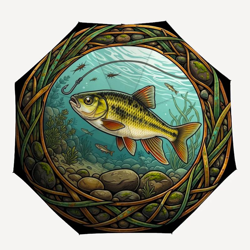Hook Fish pattern umbrella, portable and foldable design, 8 ribs, a casual accessory for Halloween, Christmas, and birthday gifts.