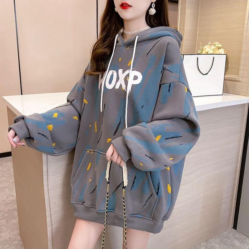 Spring and Autumn Women's Sweatshirt Enlarged Loose Versatile Western-style Long-sleeved Hooded Sweater