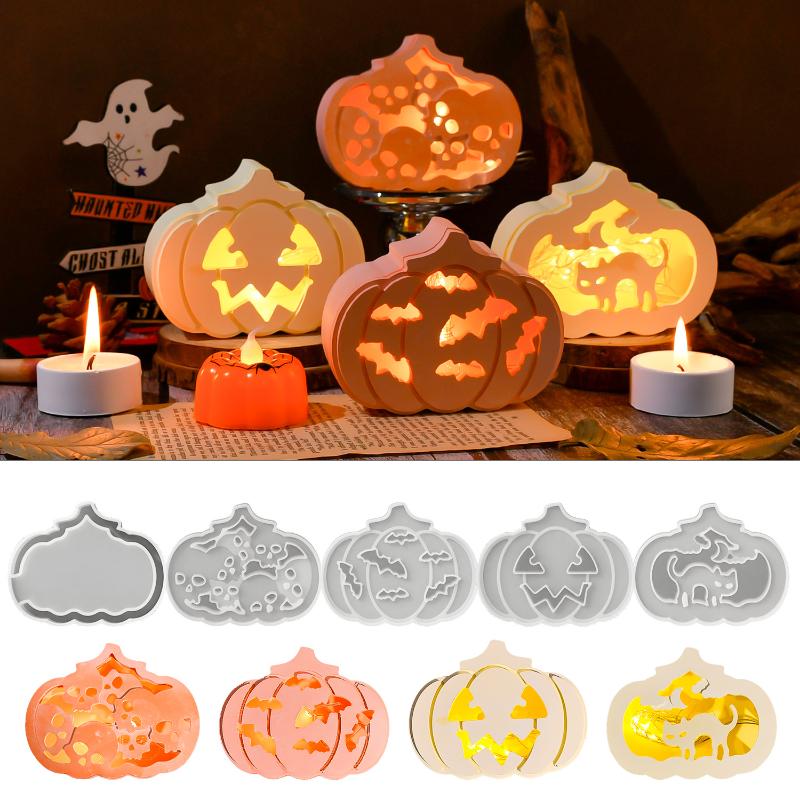Halloween Hollowed-Out Pumpkin Ambient Light Silicone Mold Diy Pumpkin Plaster Epoxy Resin Soap Wax Making Molds Home Ornaments