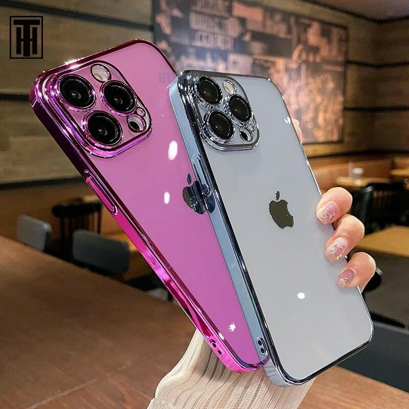 Роскошный прозрачный чехол для телефона основных цветов для IPhone 15 14 11 12 13 14 Pro Max Mini XS X Plus, защитная рамка с покрытием