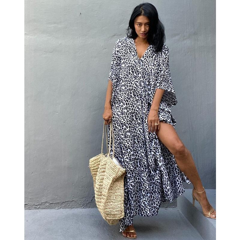 Женское платье больших размеров с леопардовым принтом в горошек, пляжная накидка, свободное длинное платье, купальник, накидка