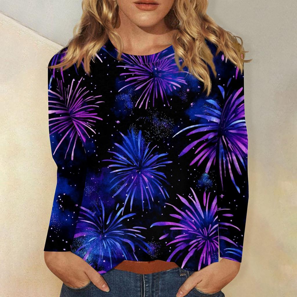 Женская осенне-зимняя футболка с круглым вырезом и длинным рукавом с принтом