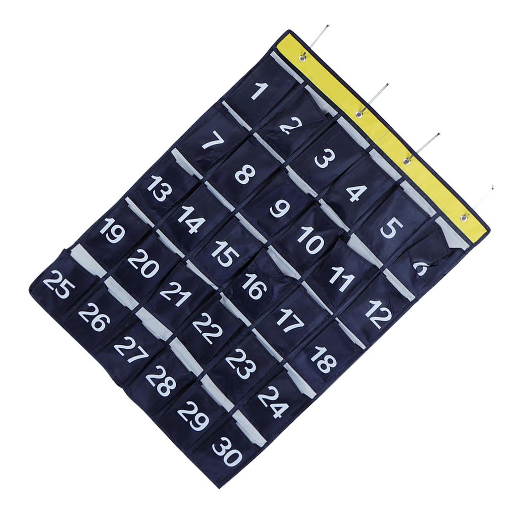 30 Pockets Wall Hanging Storage Bag Phone Holder Hanging Organizer with Numbers Navy Blue