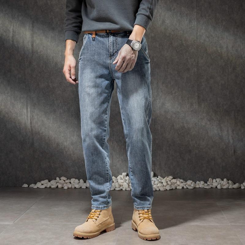 Свободные мужские эластичные прямые брюки-трубы, мужские весенние новые обычные винтажные длинные брюки из мерсеризованного хлопка белого цвета, мужские длинные брюки