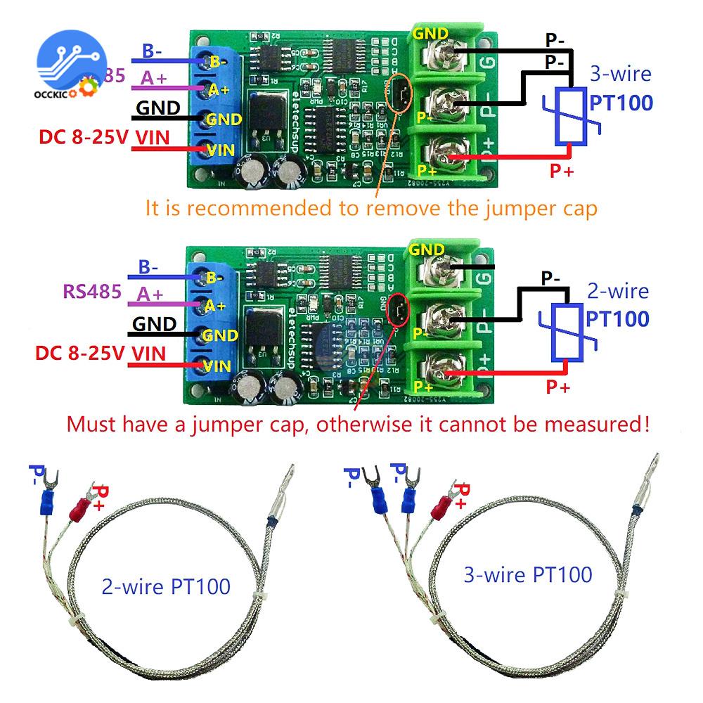 Датчик температуры PT100 Преобразователь RTD Постоянный ток 12 В RS485 Modbus Rtu Модуль датчика -20-220℃/-20-400℃ 8-25 В с корпусом