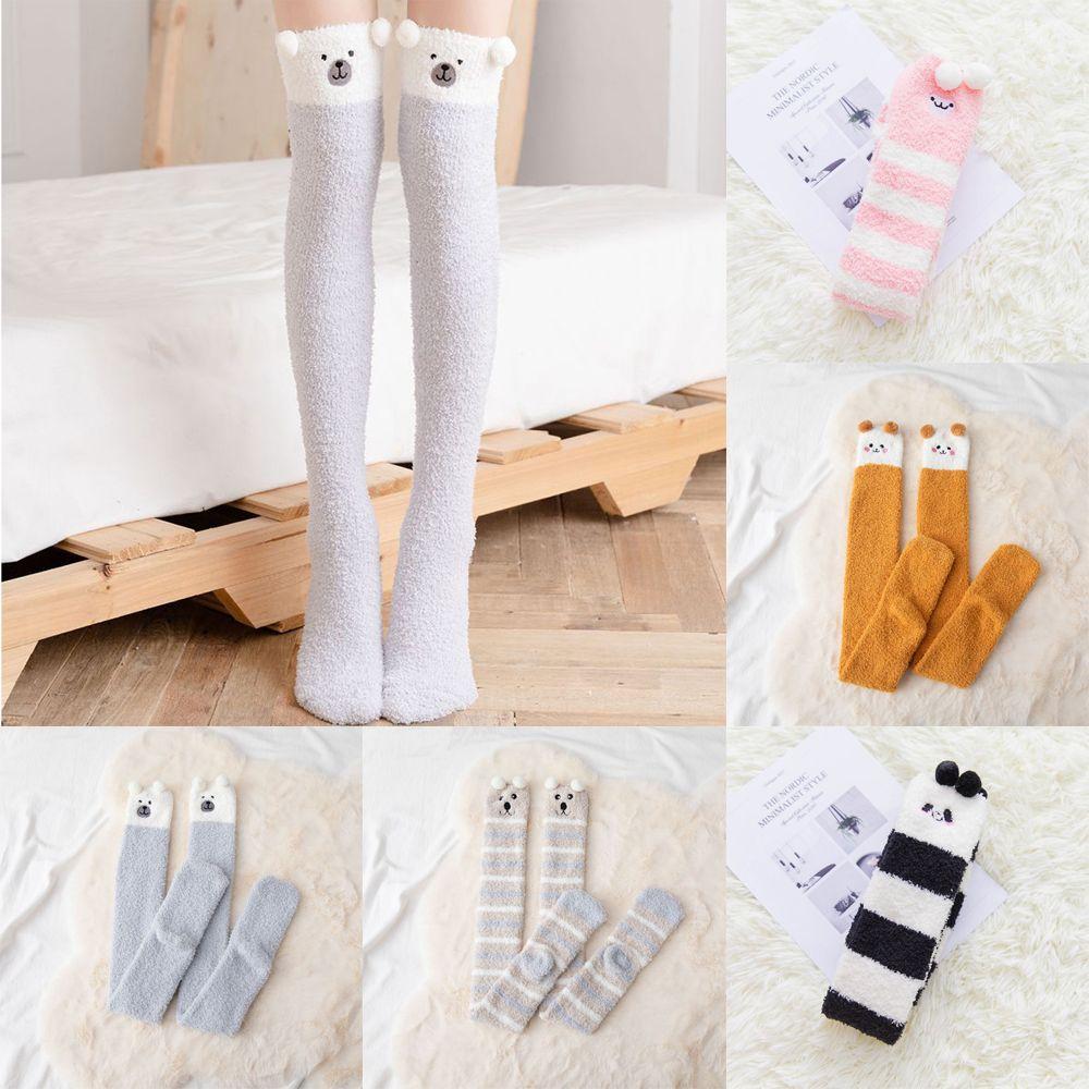 Bear Autumn Winter Women's Fashion Stockings Floor Socks Coral Fleece Socks Sleep Sock