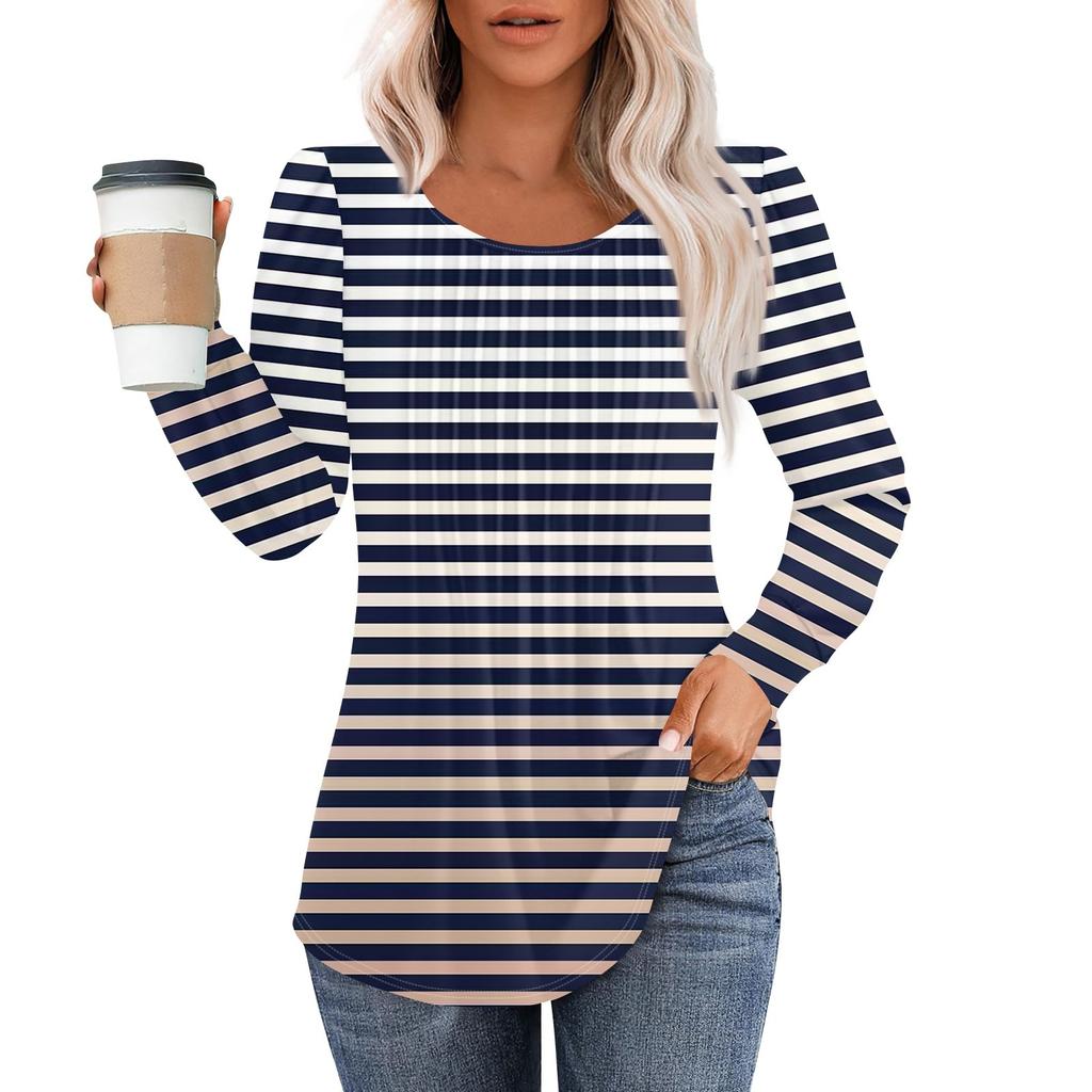 Рубашки с длинным рукавом для женщин, топы, нарядные повседневные блузки, плиссированные топы-туники с круглым вырезом