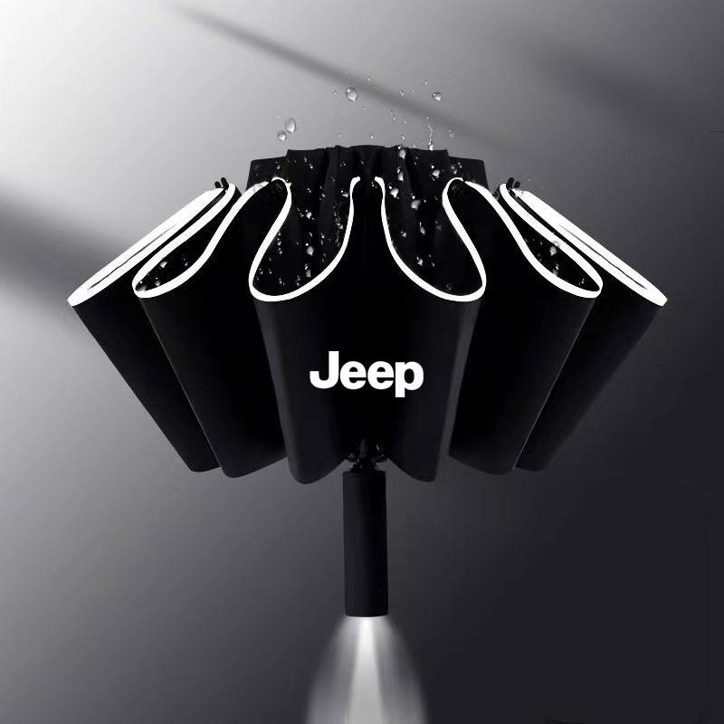 For Jeep Car Fully Automatic Umbrella With LED Flashlight Reflective Stripe For Jeep Renegade Compass Grand Cherokee Wrangler