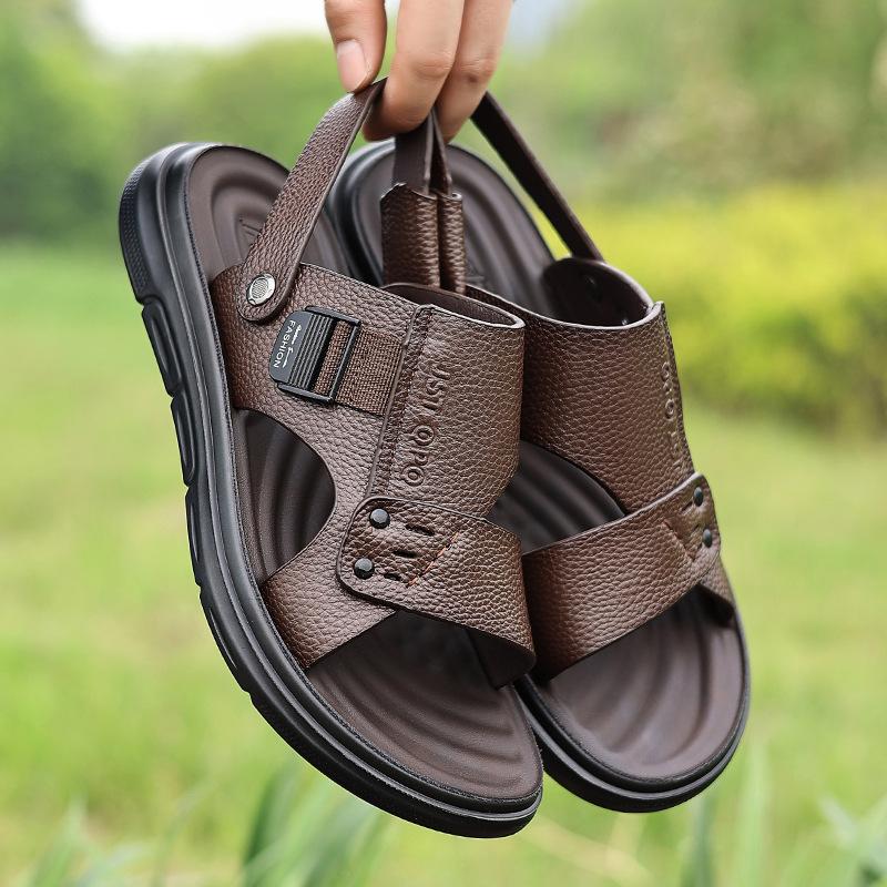 Мужские сандалии 2025 обувь лето первый слой коровьей кожи сандалии для вождения носить двойного назначения пляжная обувь 2025