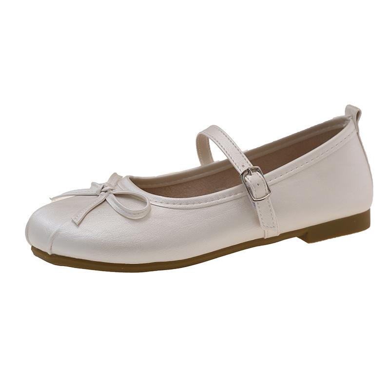 Французские серебристые балетки на плоской подошве женские 2025 новый темперамент бант фея ветер слово ремешок туфли Мэри Джейн