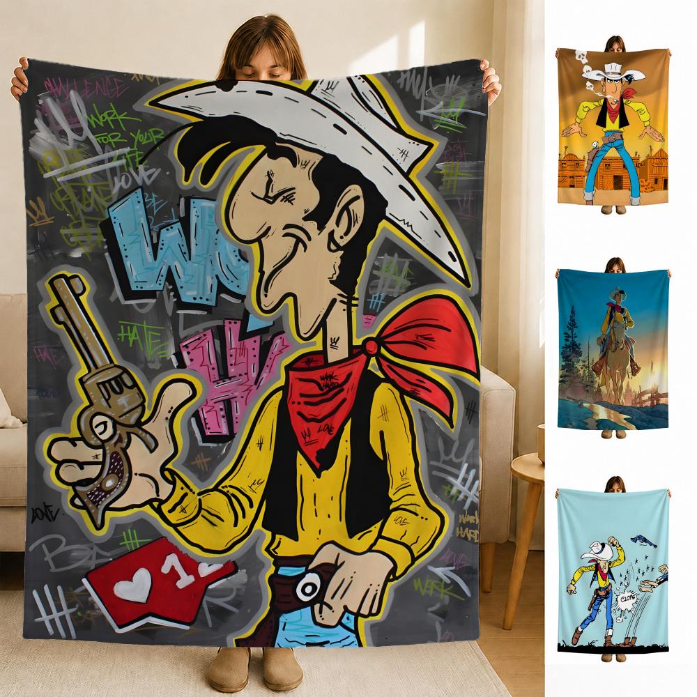 comic LLucky LLuke Throw Soft Flannel Blanket for Bed Bedroom Sofa Picnic Throw Skinfriendly Breathable Gift Cover