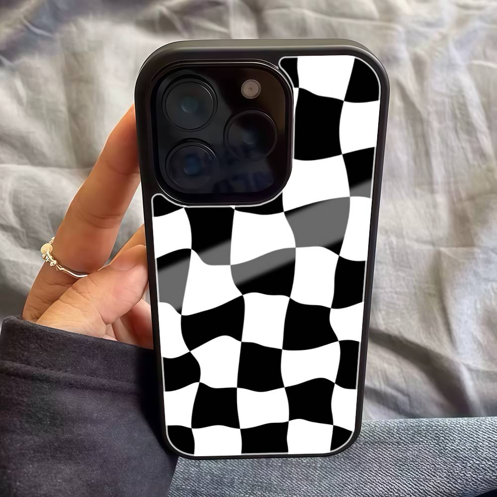 Черно-белый шахматный узор PC+TPU Чехол для телефона Для Iphone 17 Air 16 15 14 13 12 11Pro Max Жесткий пластик