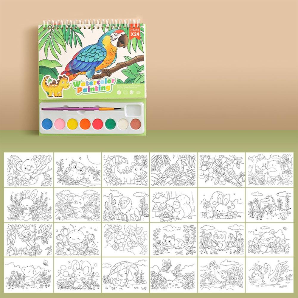 24 Pages Watercolor Painting Book with 8 Color Pigment Gouache Painting Set Tabletop Ornament