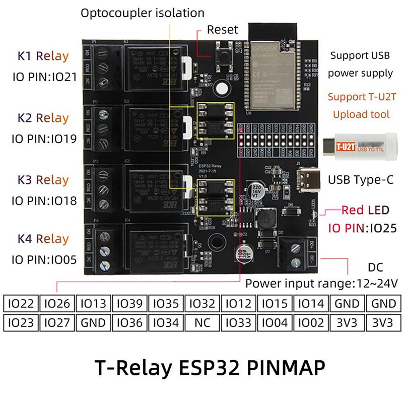 T-Relay ESP32 4-канальная 5-вольтовая плата модуля реле WiFi Bluetooth Умный дом Автоматизация Дистанционное управление Переключатель для Arduino DIY