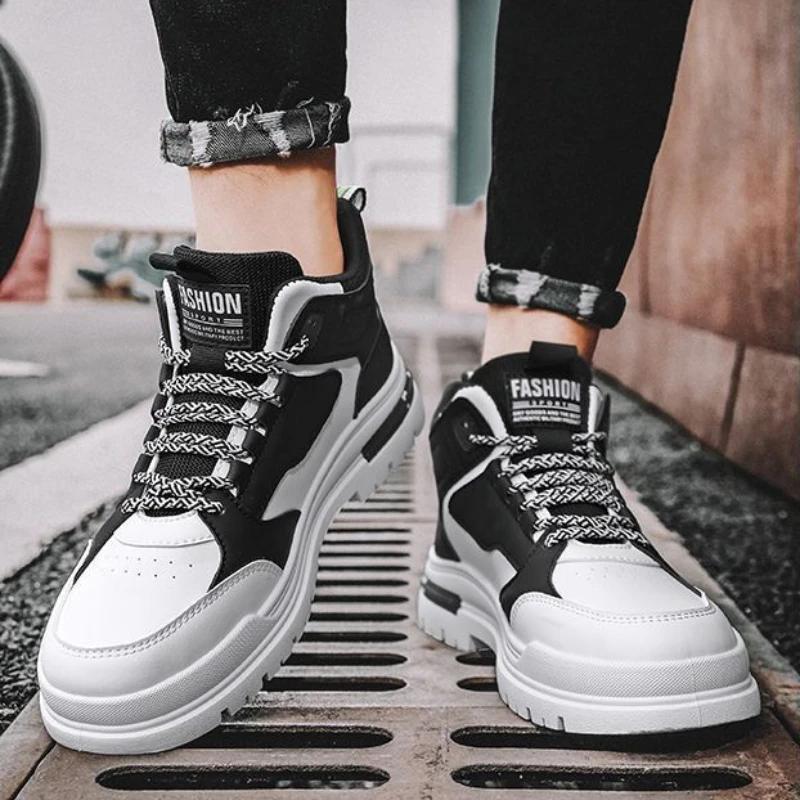 Мужские ботинки осень/зима тренд новый уличный спорт толстая подошва рыцарские ботинки высокие толстая подошва нескользящие зимние ботинки