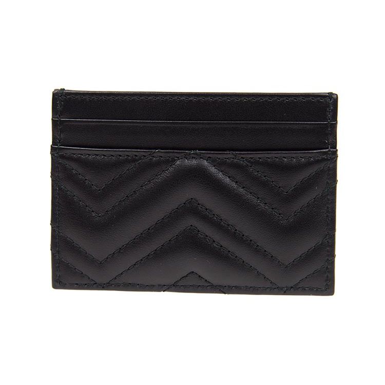 Gucci Женский держатель для карт GG Marmont с золотым логотипом, стеганая кожа, черный, артикул 443127-DTD1T-1000