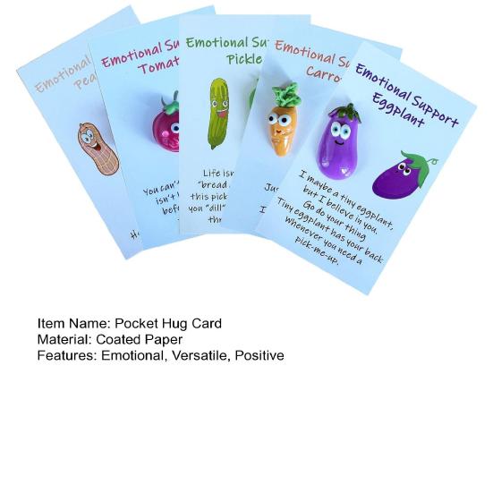 5Pcs Cute Pickle Design Pocket Hug Cards Emotional Support Pickle Tomato Eggplant Peanut Carrot Positive Cards Set for Graduation
