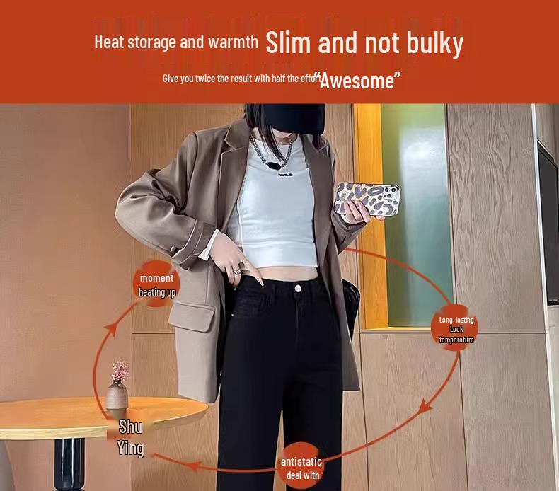 Женские черные джинсы с высокой талией, облегающие, прямого кроя - 2025 Весна/Осень, стиль для миниатюрных