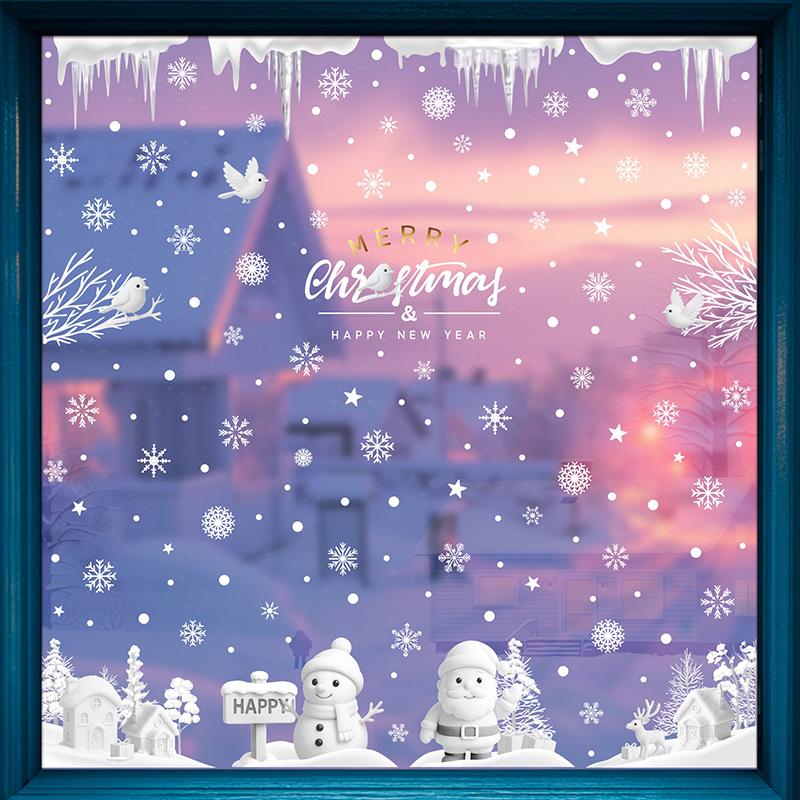 Christmas Decorations, White Snowflakes, Snowmen, Static Cling Stickers, Shop Window Decorations, Glass Stickers