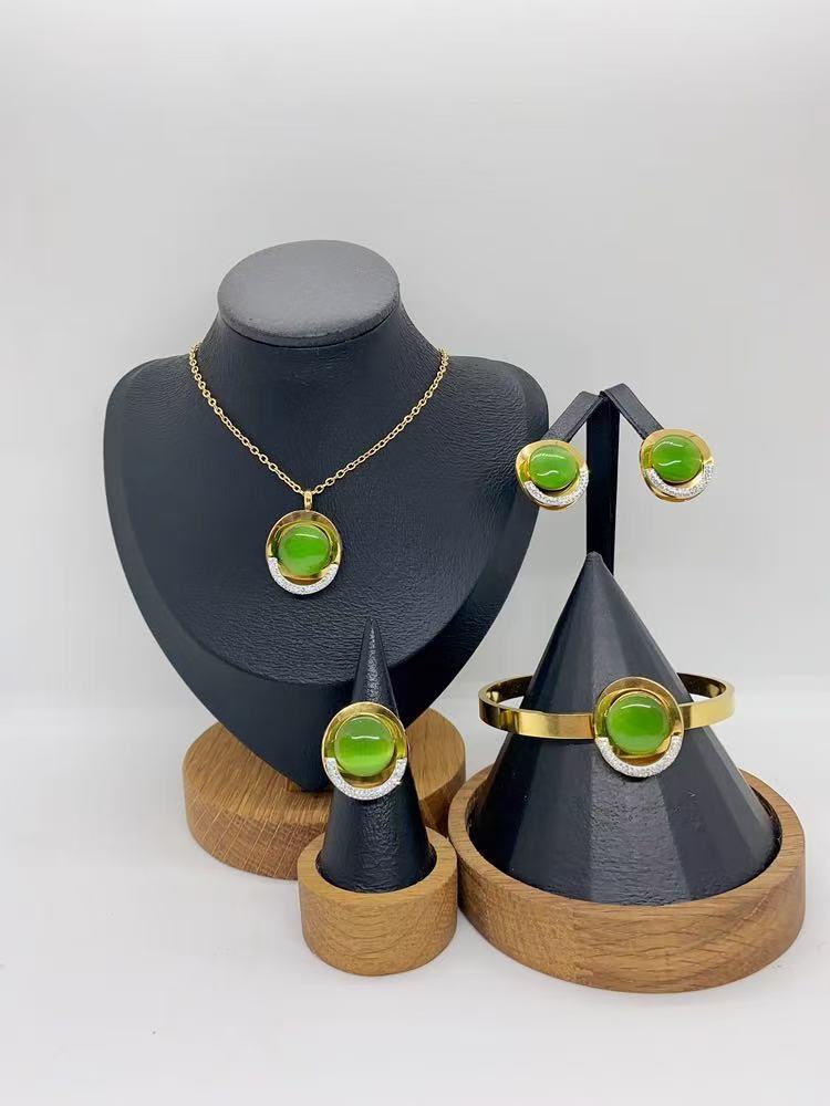 Women's 316L/304 Stainless Steel 18k PVD Gold Plated Jewelry Set with Natural Stone Trendy Geometric Design for Wedding & Party