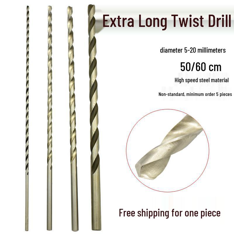 Сверло по металлу со спиралью, очень длинное 5060 см, 500 мм, из быстрорежущей стали, с цилиндрическим хвостовиком, для глубокого сверления в нержавеющей стали, дереве, 468 Серия Industrial.