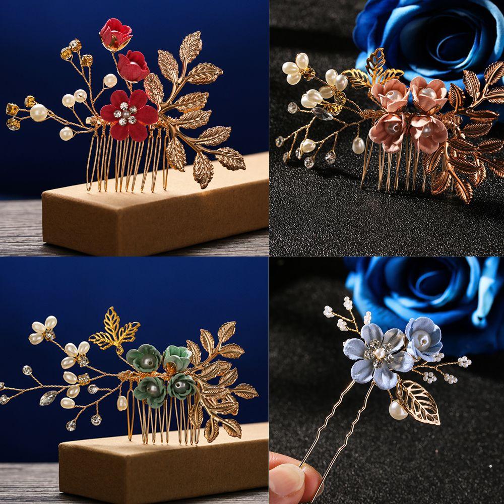 Beautiful Crystal Crown Bride Hair Jewelry Leaves Tiara Bridal Clips Hair Combs Flower Hair Pin