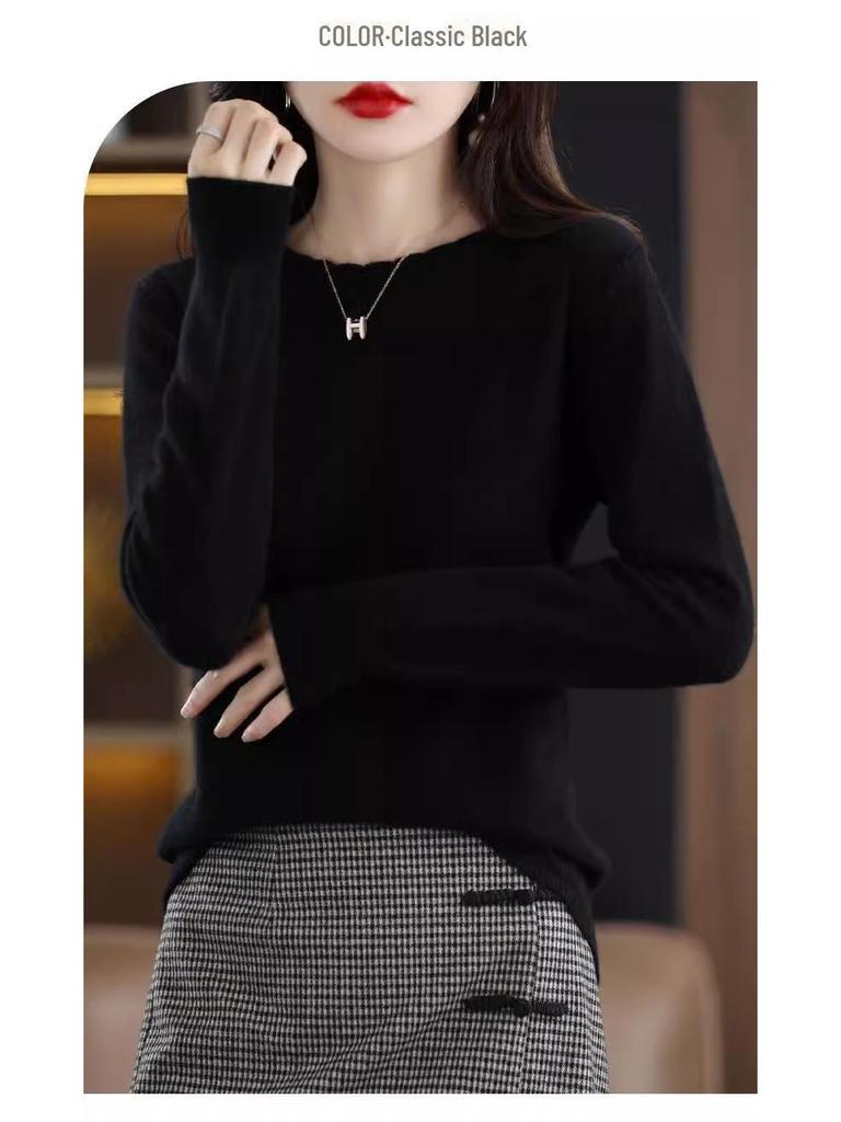 Женский повседневный кружевной свитер с круглым вырезом и длинными рукавами - мягкая вязка, коллекция осень/зима 2024 года