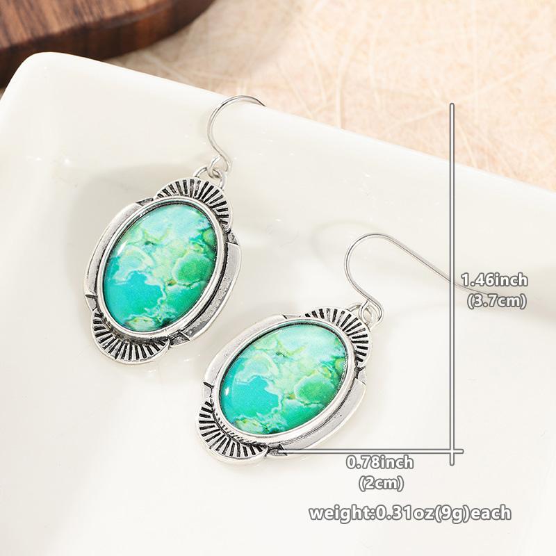 Богемный стиль Инкрустированные синтетической бирюзой Посеребренные серьги-подвески для женских винтажных банкетных ювелирных аксессуаров ручной работы