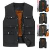 Мужской жилет, осень-зима, теплая плюшевая подкладка, ветрозащитный жилет без рукавов с v-образным вырезом, 6 карманов, застежка на пуговицы, повседневный однотонный мужской жилет, топ