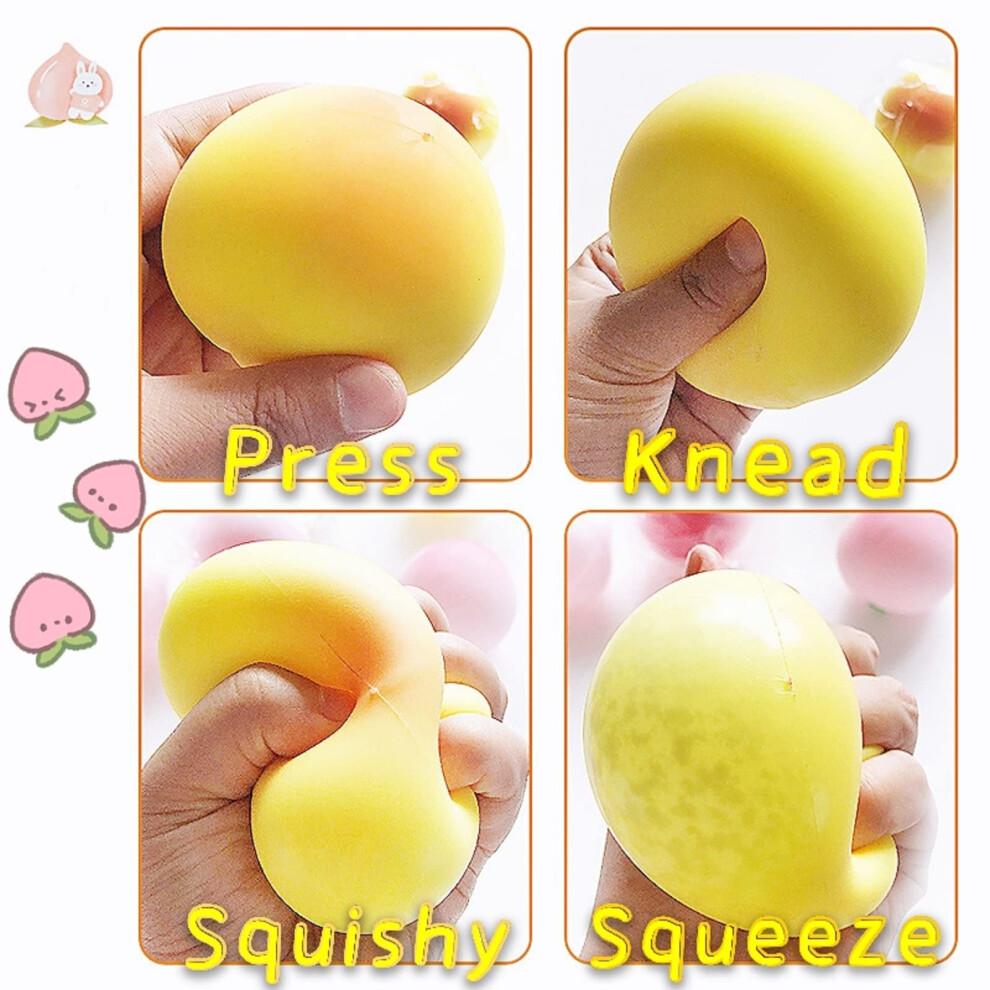 Yellow Peach Squishy Stress Ball for Adults and Kids, Soft Stretchy Fruit Squeeze Toy for Anxiety Relief