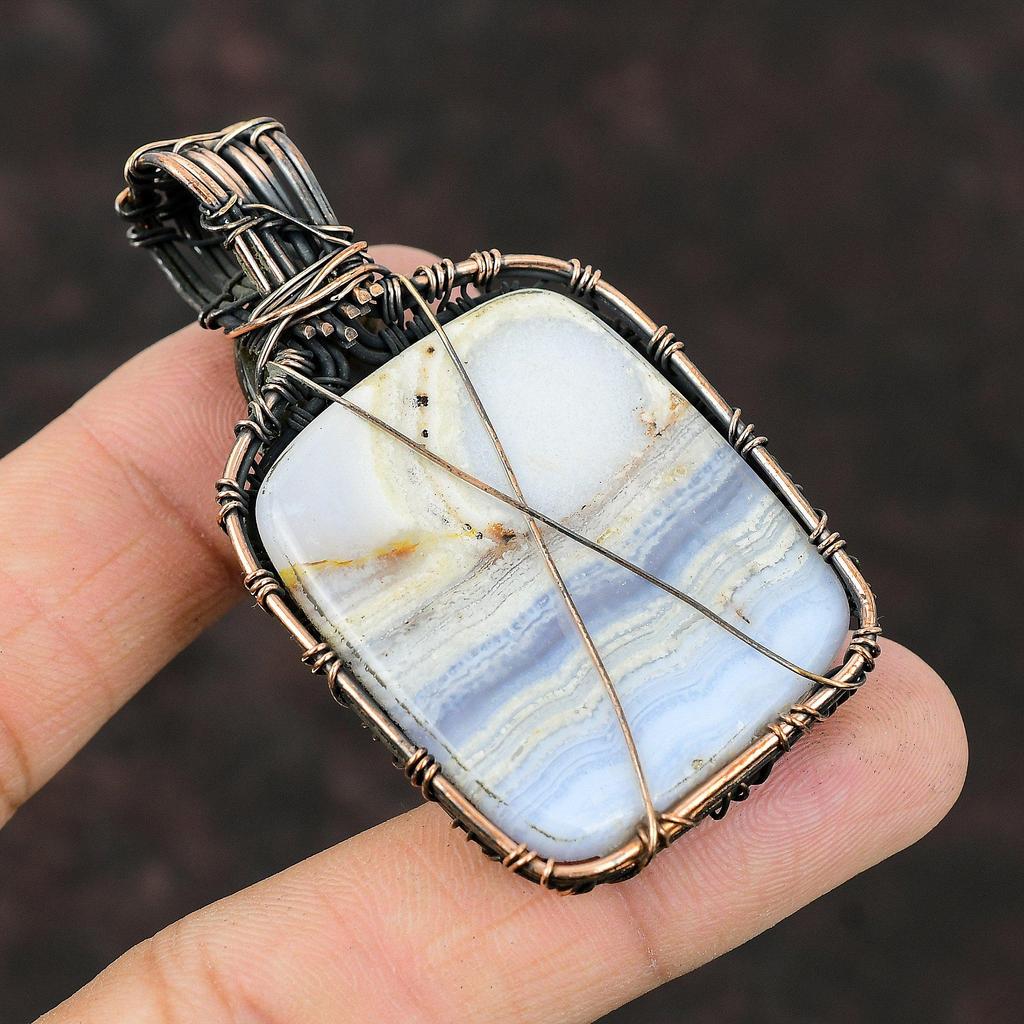 Синий кружевной кулон с агатом, медная проволока, кулон, ювелирные изделия из лабрадорита ручной работы, подарок для матери, драгоценный камень, проволока, ювелирные изделия, кулон с камнем