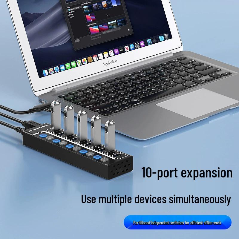 10-портовый USB 3.0 концентратор-расширитель для ноутбуков, телефонов и настольных компьютеров