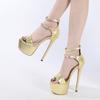 Fashion Liyke Fashion Design Double Buckle Strap Platform Sandals Women Sexy Peep Toe 16CM Super High Heels Wedding Banquet Shoes Golden
