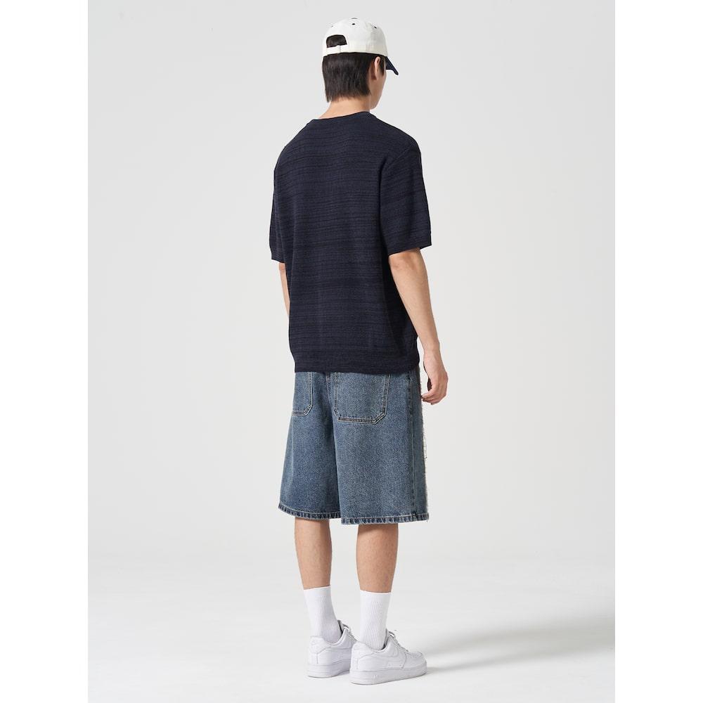 8SECONDS Mini Print Knit Short Sleeve Knit Navy (264751Cy1R)