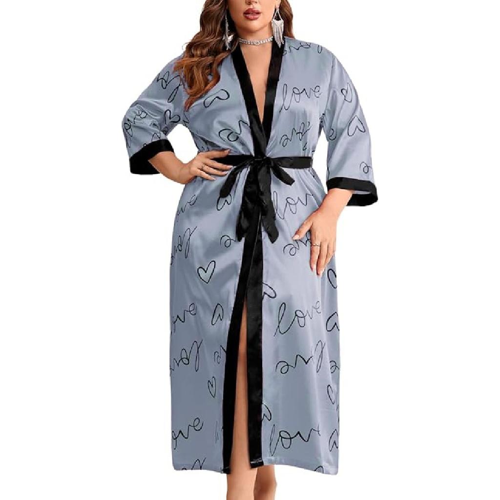 Женский халат на День святого Валентина больших размеров, сексуальный атласный халат, длинная одежда для сна