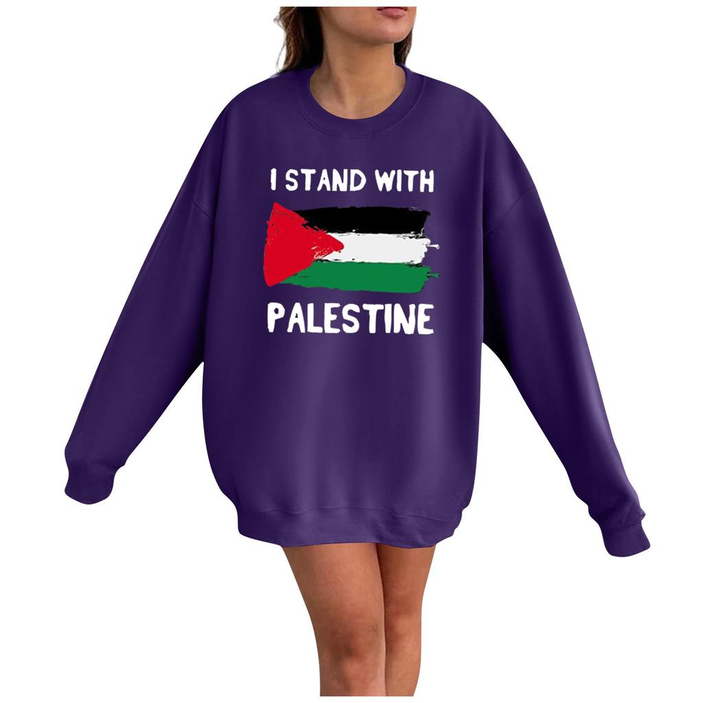 Женская мода Свободный повседневный пуловер с длинным рукавом с принтом Толстовка Топ