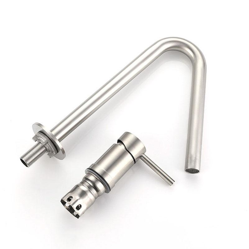 Nickel 304 Stainless Steel Bathroom Basin Faucet Deck Mounted Widespread Hot And Cold Mixed Water Basin Faucet Bathroom Tap